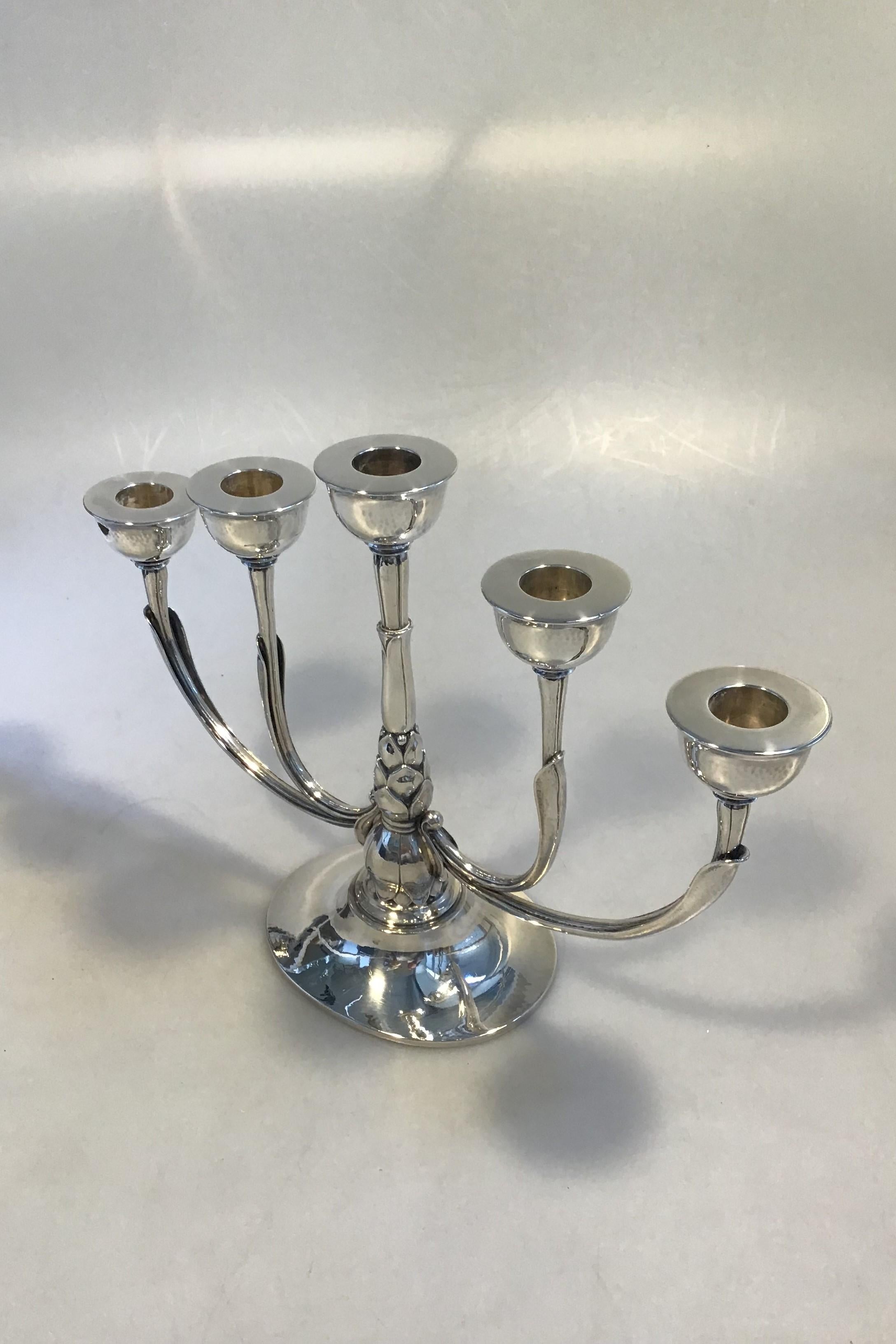 Danish Georg Jensen Sterling Silver Pair of five-branch Candelabra No 537A(2) For Sale