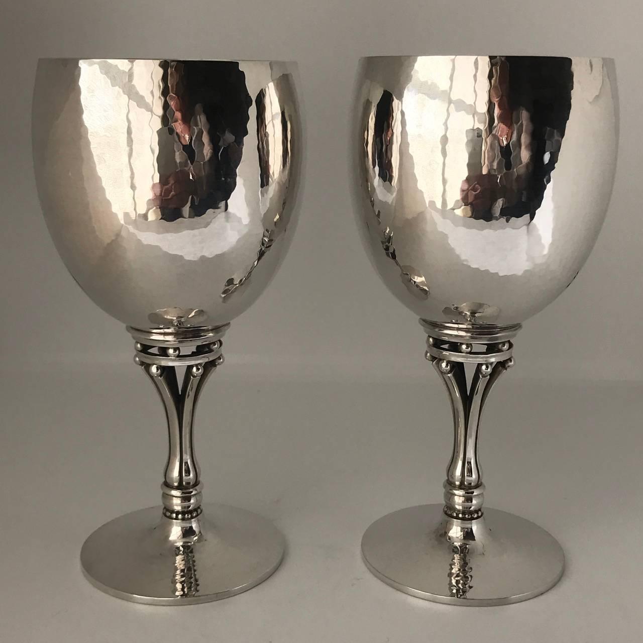 Arts and Crafts Georg Jensen Sterling Silver Pair of Goblets, No. 532C For Sale