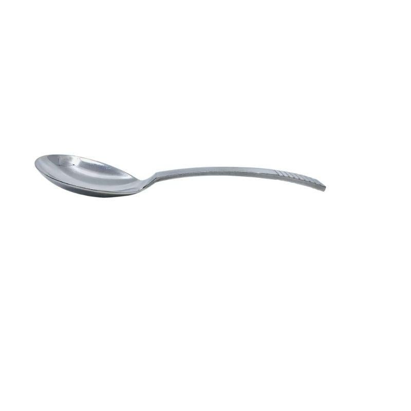 A vintage sterling silver Georg Jensen jam spoon, item #163 in the Parallel pattern, design #25 by Oscar Gundlach-Pedersen from 1931. The Parallel design has an exceptional dignity, the result of harmonious proportions combined with an apparent