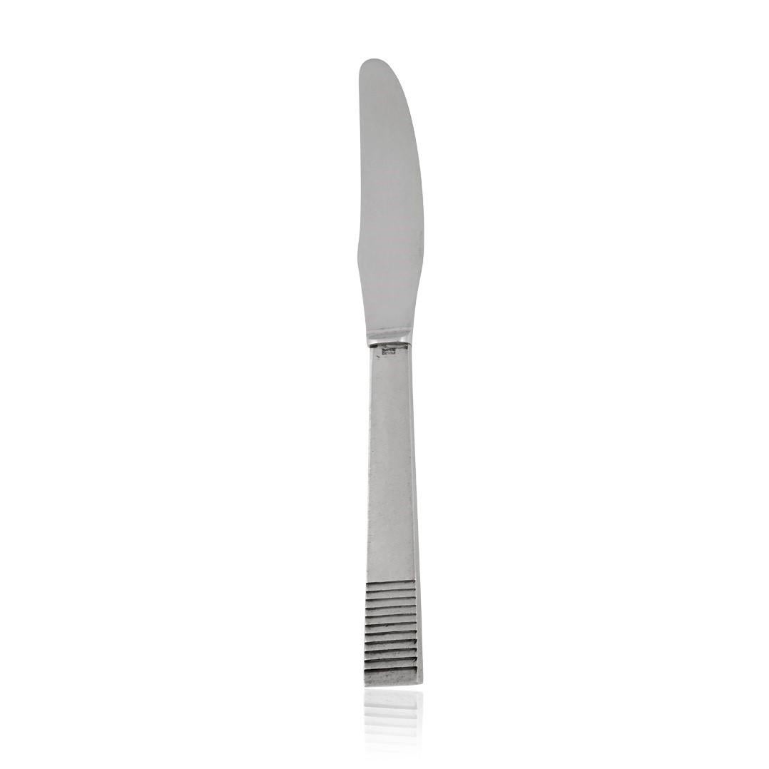 Art Deco Georg Jensen Sterling Silver Parallel Silverware For Eight For Sale