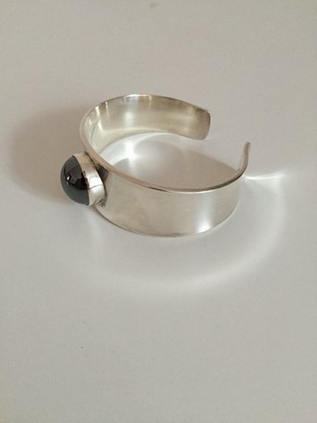 Georg Jensen Sterling Silver Cuff Bracelet #188 designed by Paul Hansen. Ornamented with hematite. From after 1945.