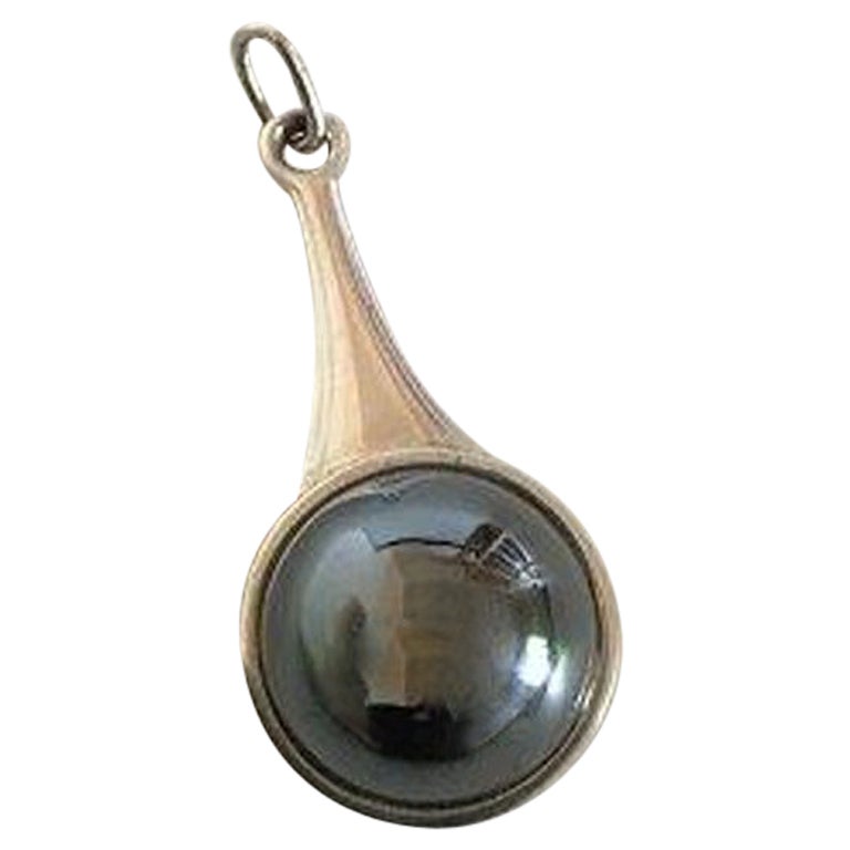 Georg Jensen Sterling Silver Pendant No.156 with Hematite Stone For Sale