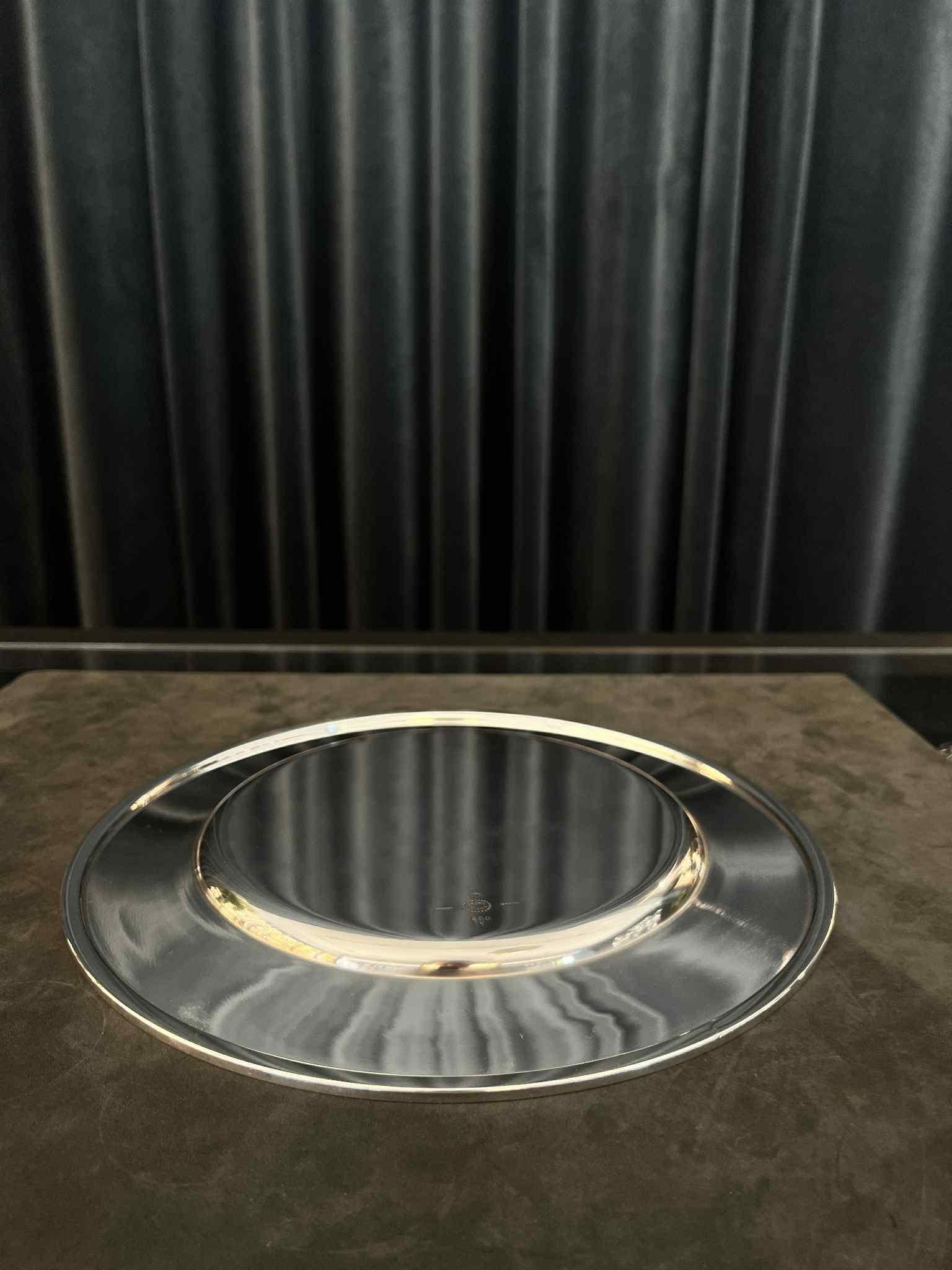 Polished Georg Jensen Sterling Silver Pyramid Charger Plate 600Y For Sale