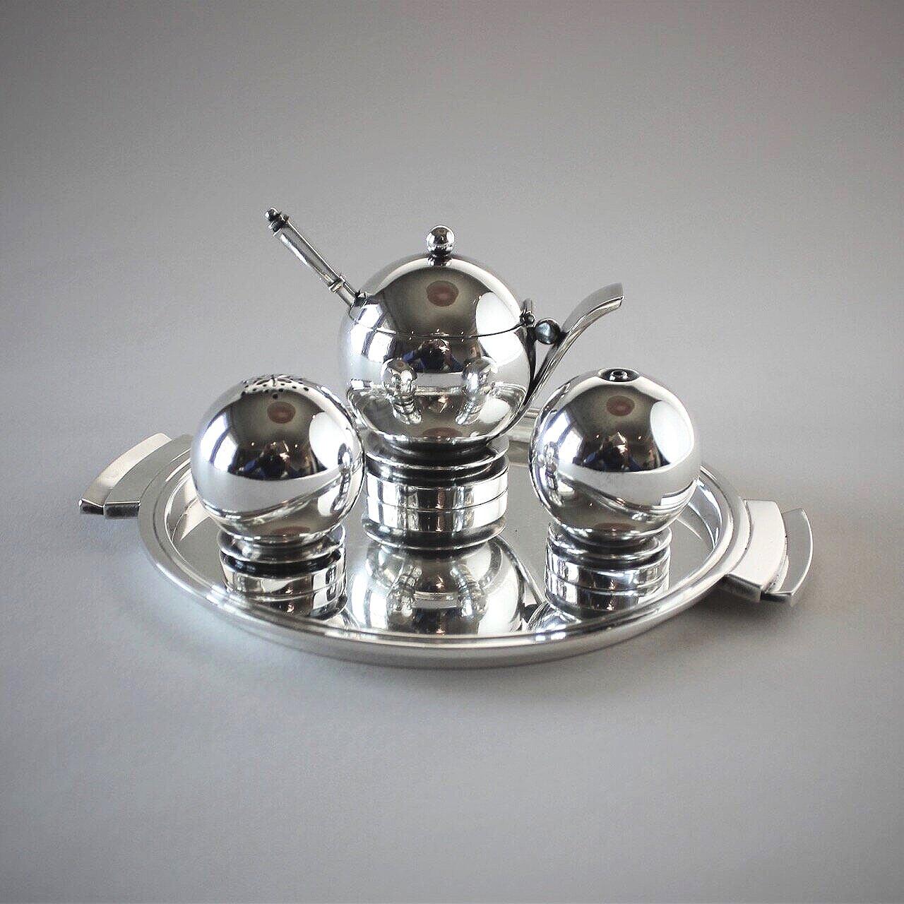 Art Deco Georg Jensen Sterling Silver Pyramid Cruet Set, No.632 by Harald Nielsen For Sale