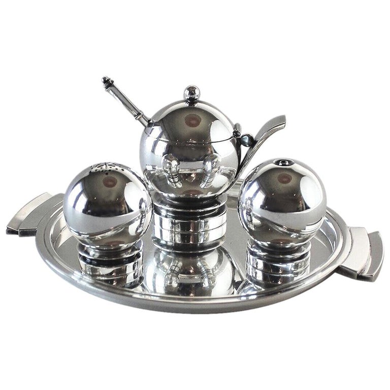 Jensen Sterling Silver Pyramid Cruet Set, No.632 by Harald