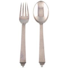 Georg Jensen Sterling Silver 'Pyramid' Cutlery, Child's Set of Spoon and Fork