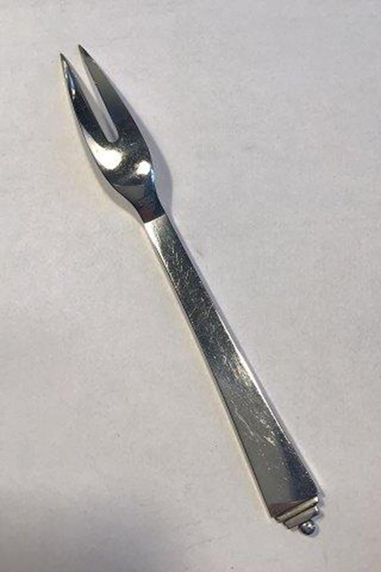 20th Century Georg Jensen Sterling Silver Pyramid Meat Fork/Server Fork No 143 For Sale
