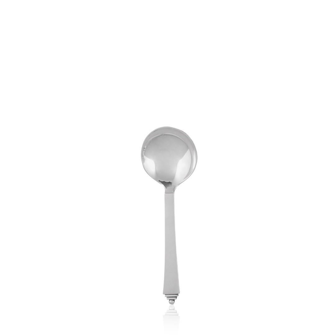 Danish Georg Jensen Sterling Silver Pyramid Round Soup Spoon 051 For Sale