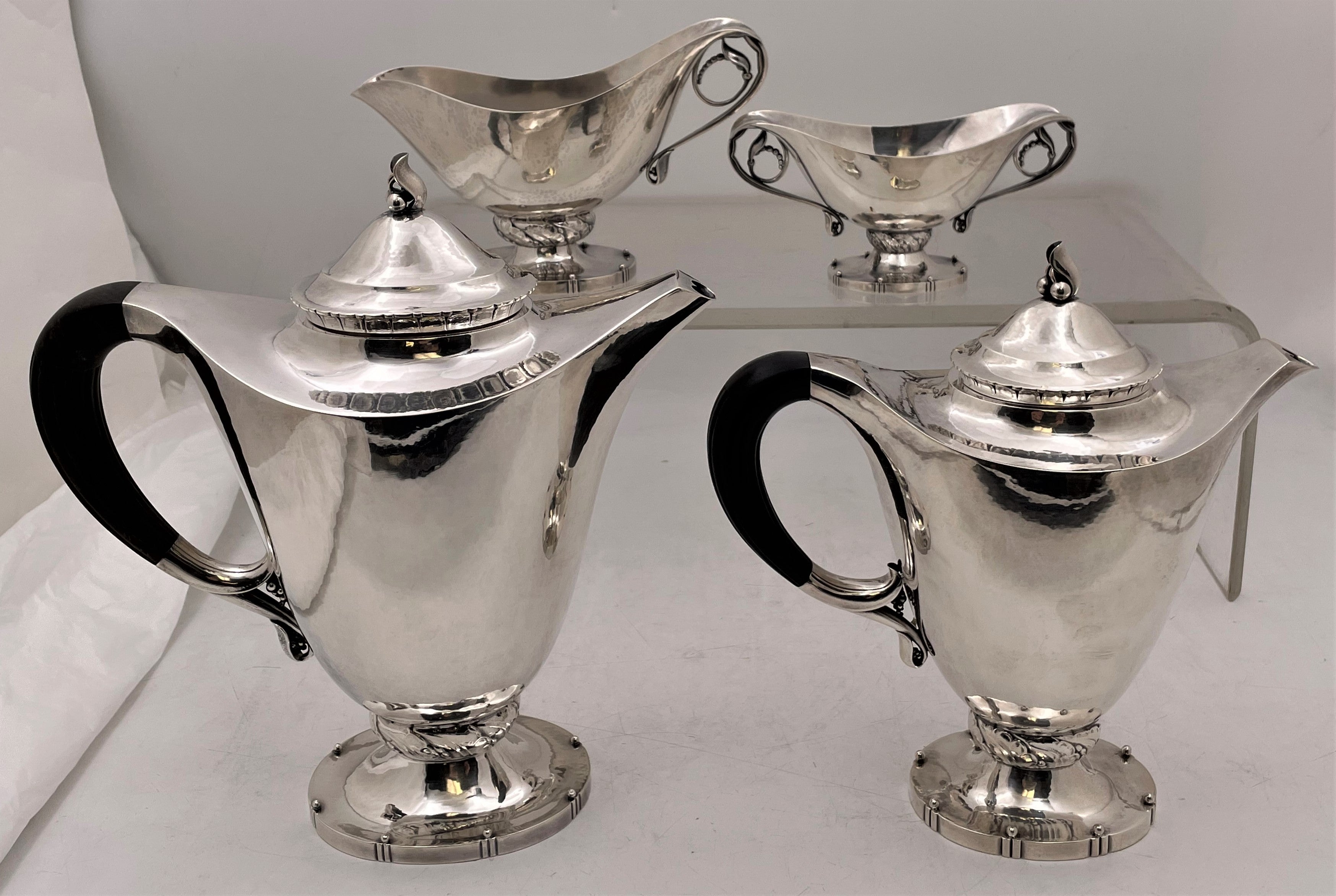 Service à thé et café rare de 4 pièces en argent sterling Georg Jensen avec motif 71 en vente