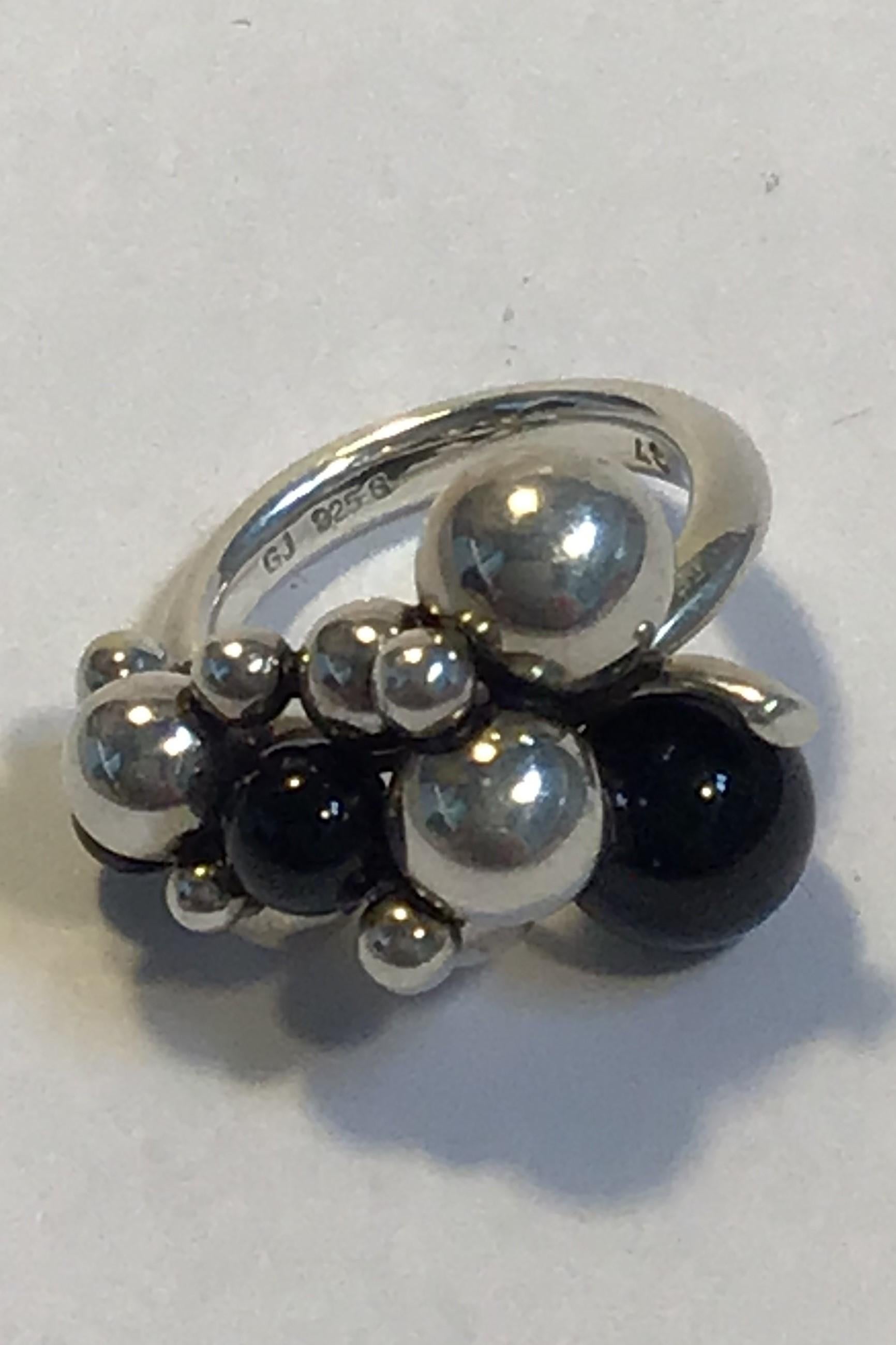 Modern Georg Jensen Sterling Silver Ring Moonlight Grapes Onyx, Small For Sale
