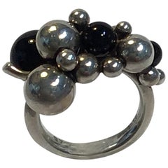 Georg Jensen Sterling Silver Ring Moonlight Grapes Onyx, Small