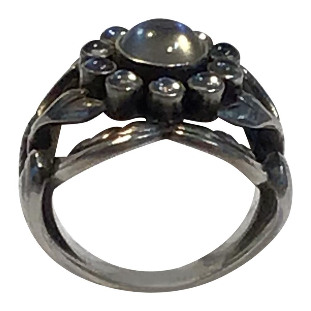 Georg Jensen Sterling Silver Ring No. 10 Moon Stone