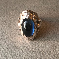 Georg Jensen Sterling Silver Ring No. 11 with Synthetic Sapphire(Size 6.75 )
