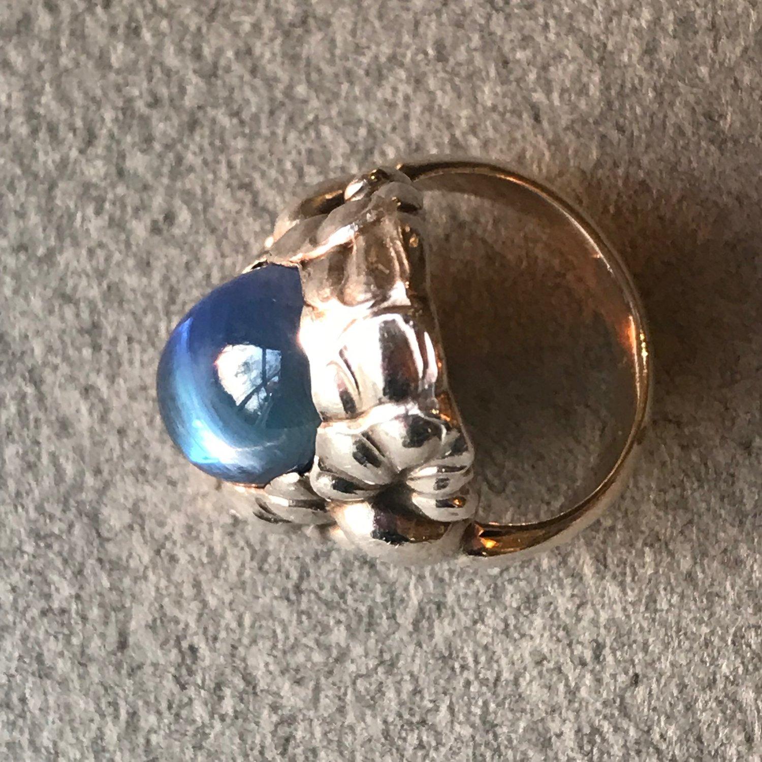 Art Nouveau Georg Jensen Sterling Silver Ring No. 11 with Synthetic Sapphire(Size 6.75 ) For Sale