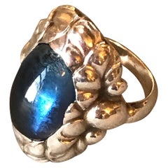 Georg Jensen Sterling Silver Ring No. 11 with Synthetic Sapphire(Size 6.75 )