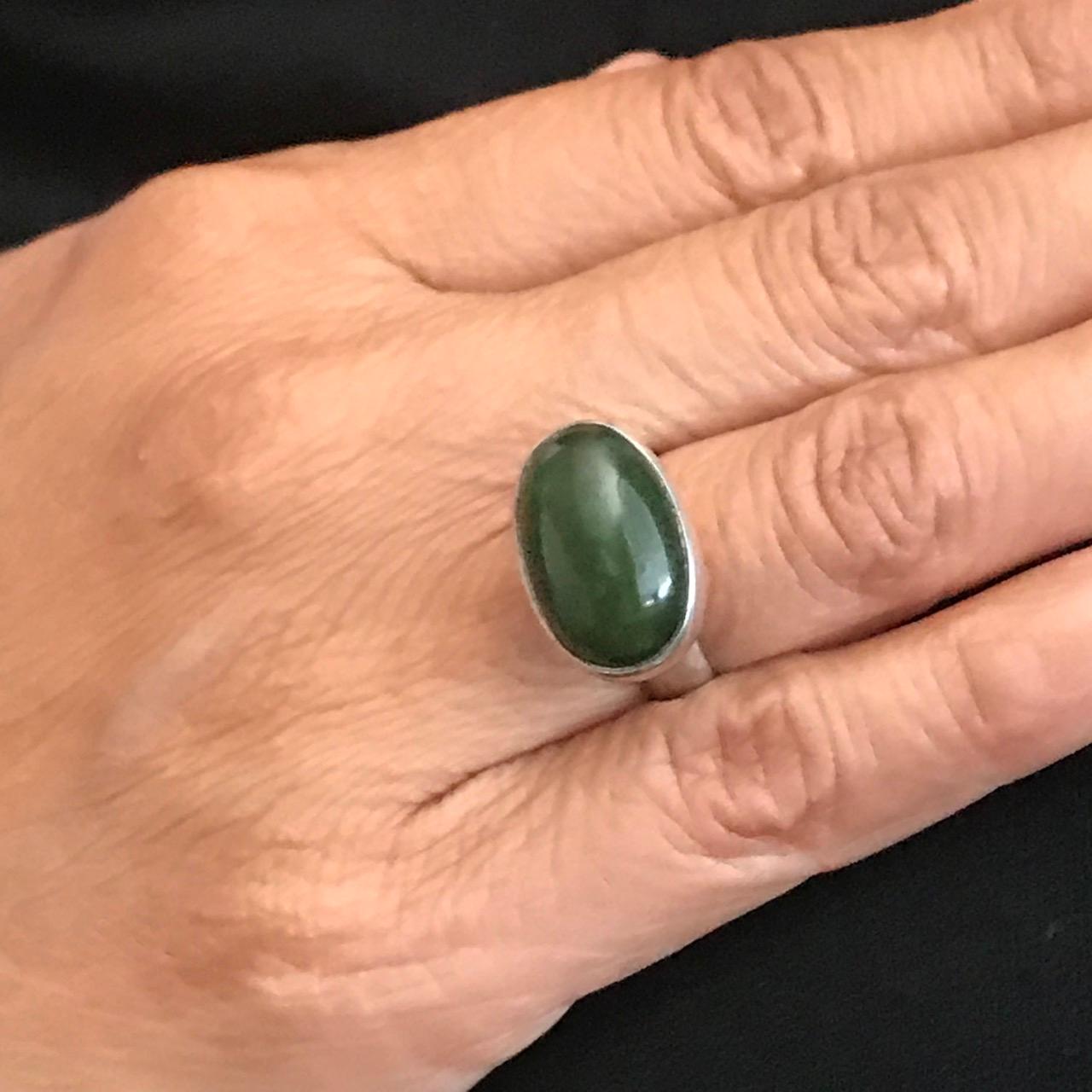 Georg Jensen Sterling Silver Ring No. 123B by Nanna Ditzel with Natural Jade In Excellent Condition In San Francisco, CA