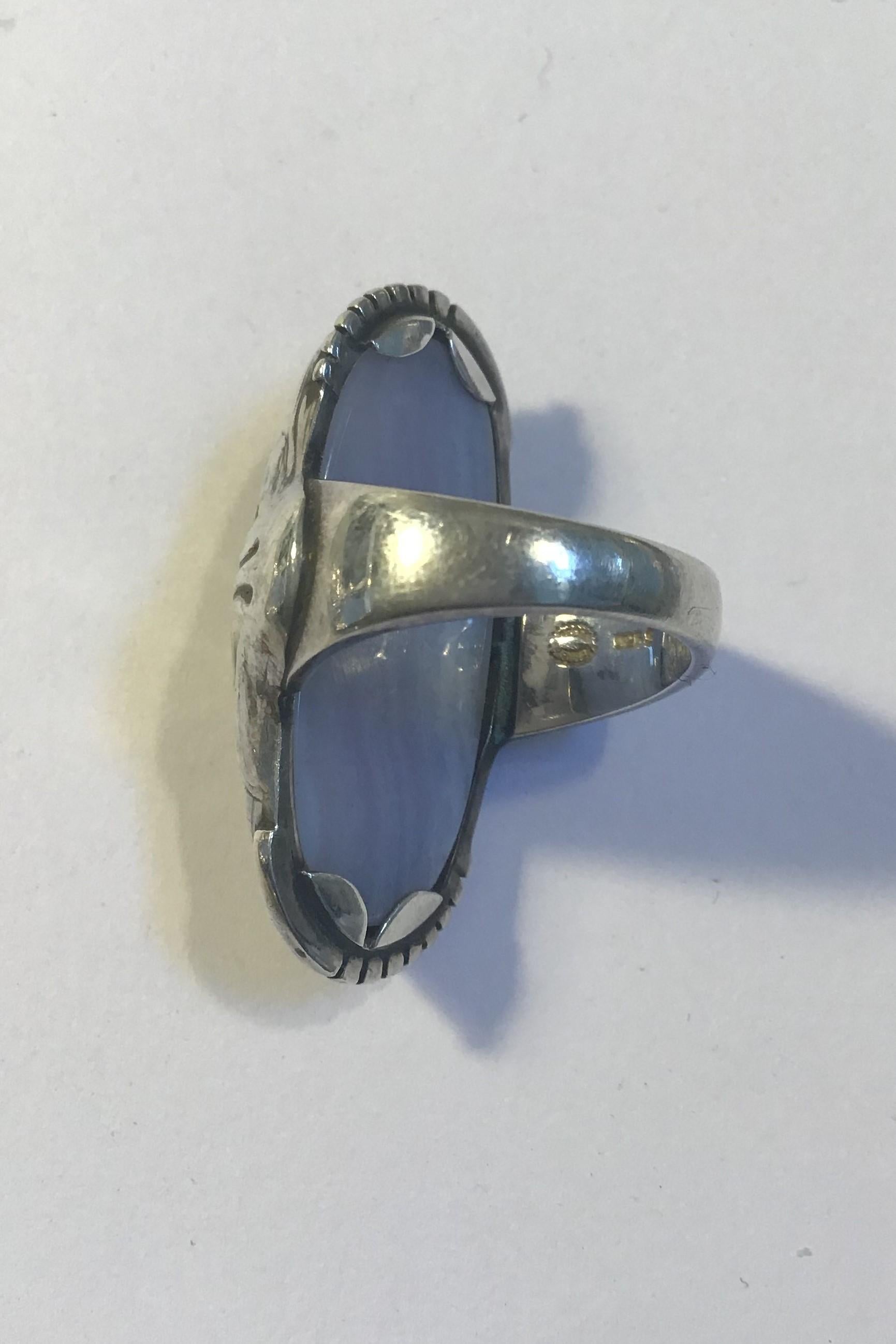 Art Nouveau Georg Jensen Sterling Silver Ring No 18 w Chalcedony Stone For Sale