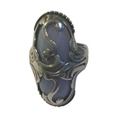 Georg Jensen Sterling Silver Ring No 18 w Chalcedony Stone