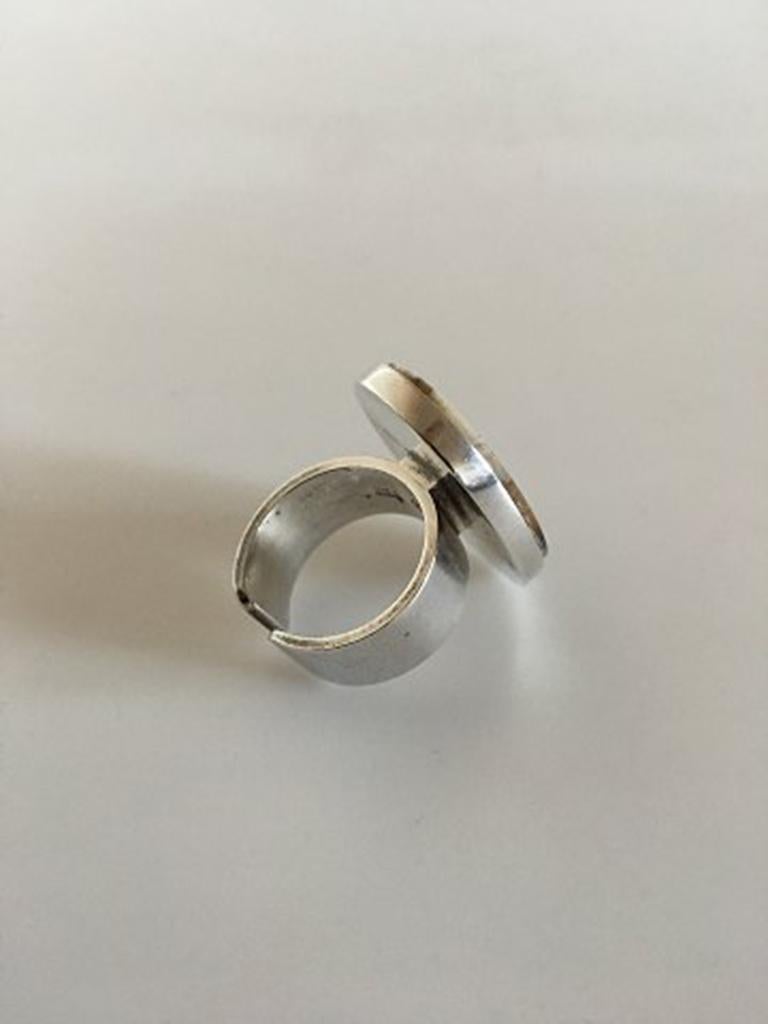 Georg Jensen Sterling Silver Ring No 188A with Coffee / Creme Colored Stone. From after 1945. Ring Size 55 / US 7. Weighs 18 g / 0.65 oz.