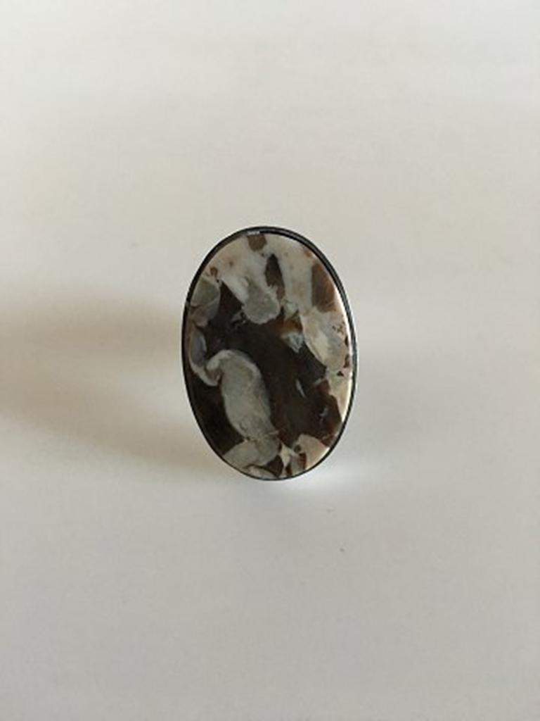 Modern Georg Jensen Sterling Silver Ring No 188A with Coffee / Crème Colored Stone For Sale