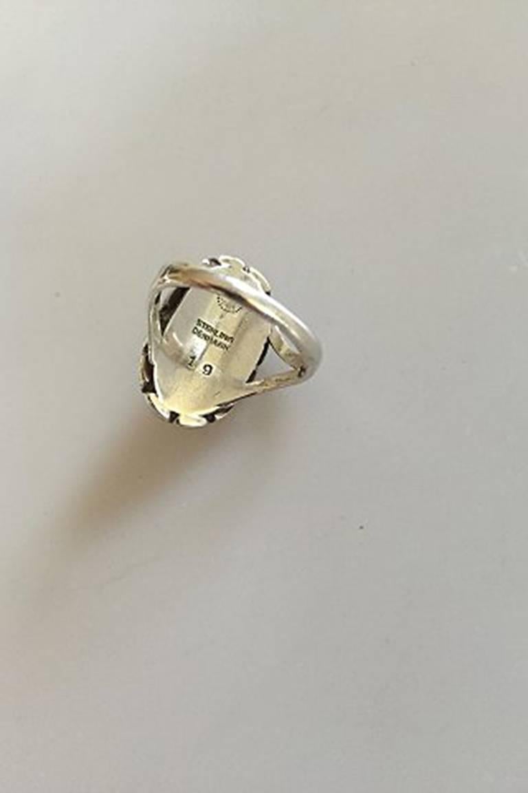 Art Nouveau Georg Jensen Sterling Silver Ring No 19 with Clear Green Agate