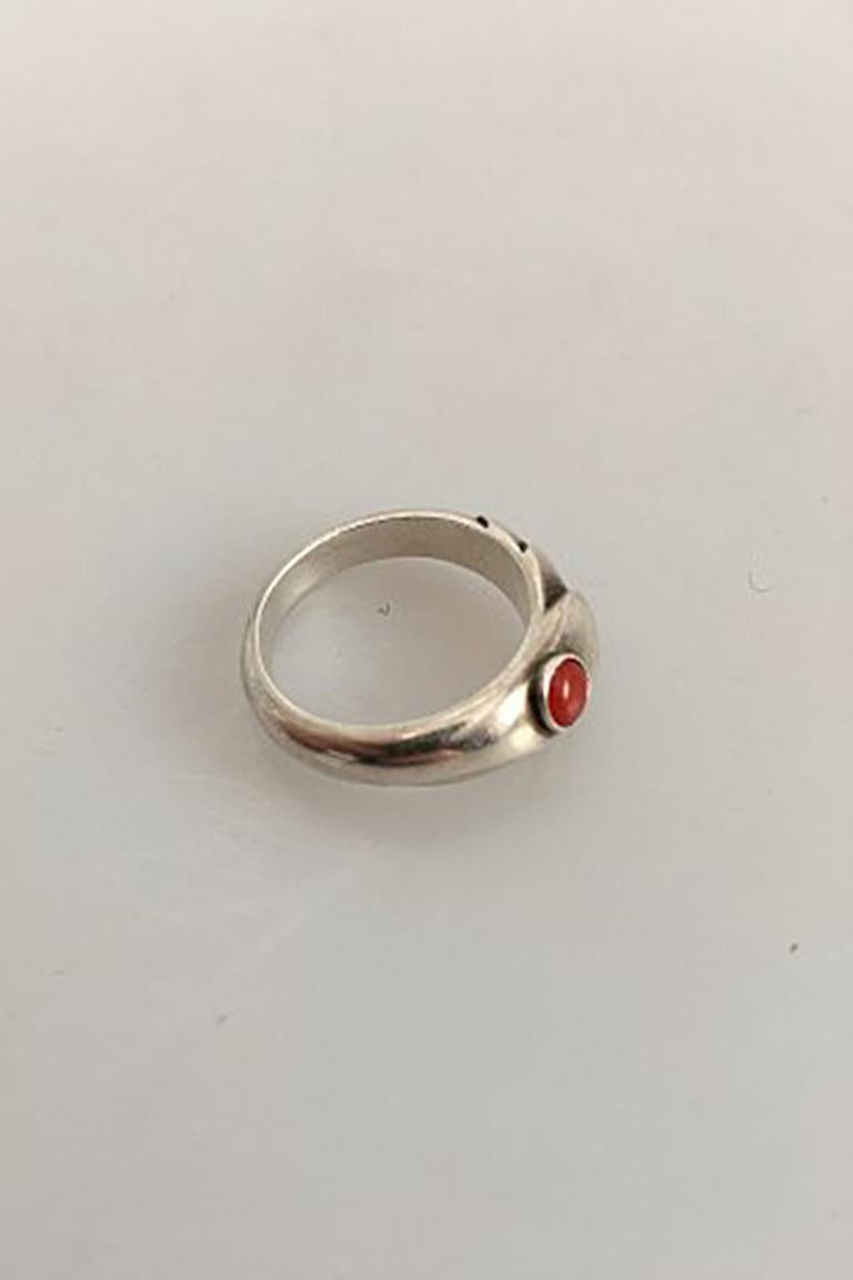 Georg Jensen Sterling Silver Ring No 362 ornamented with red stone. 
Ring Size 53 / US 6 1/2. Weighs 6 g / 0.20 oz.