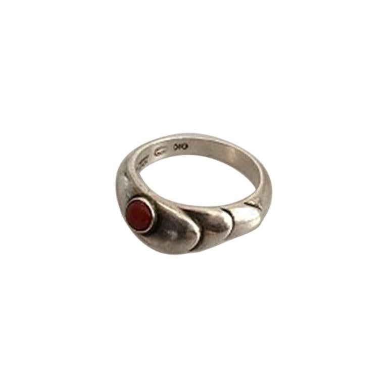 Georg Jensen Sterling Silver Ring No 362 Ornamented with Red Stone