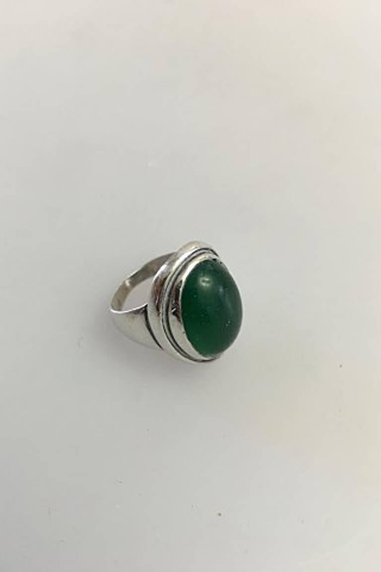 Georg Jensen Sterling Silver Ring No 46A with Green Agate. From 1930-1945. 
Ring Size 52 / US 6. Weighs 8 g / 0.30 oz