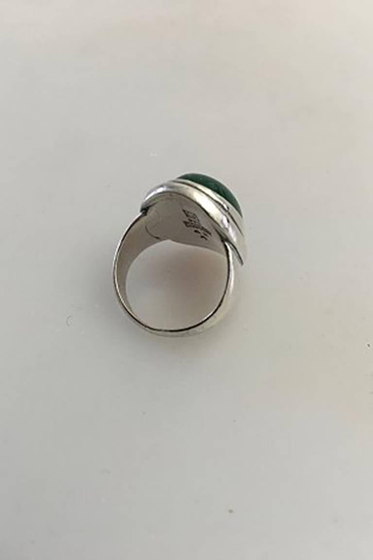 Art Nouveau Georg Jensen Sterling Silver Ring No 46A with Green Agate For Sale