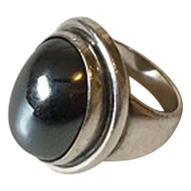 Georg Jensen Sterling Silver Ring No 46A with Hematite For Sale