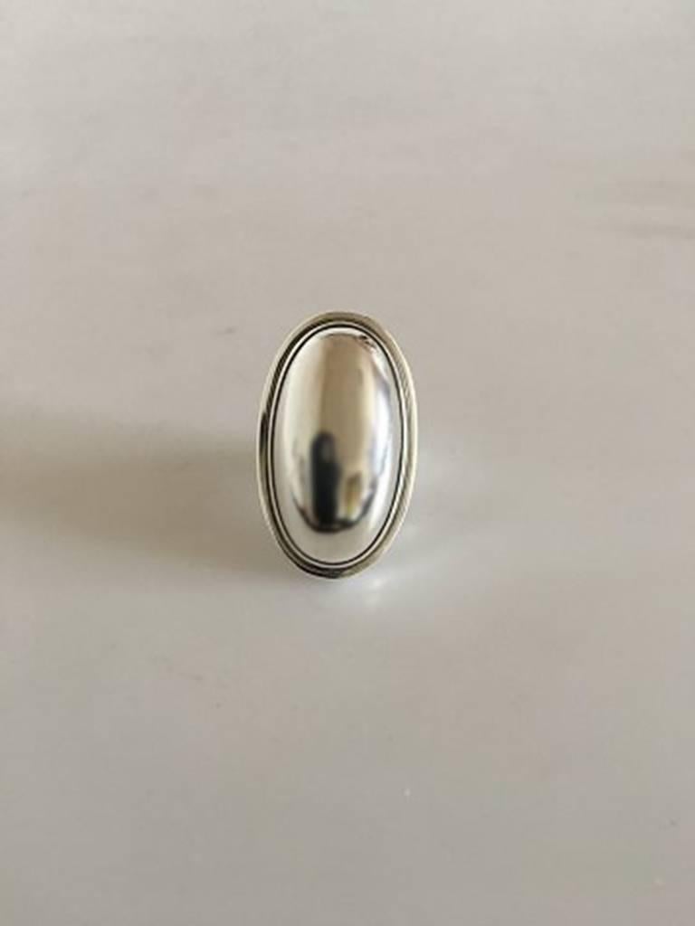 Georg Jensen Sterling Silver Ring No 46E. With oval setting that measures 3.5 cm / 1 3/8 in. With GJ marks dating from after 1945. Ring Size 49 / US 5. Weighs 16.8 g / 0.59 oz.