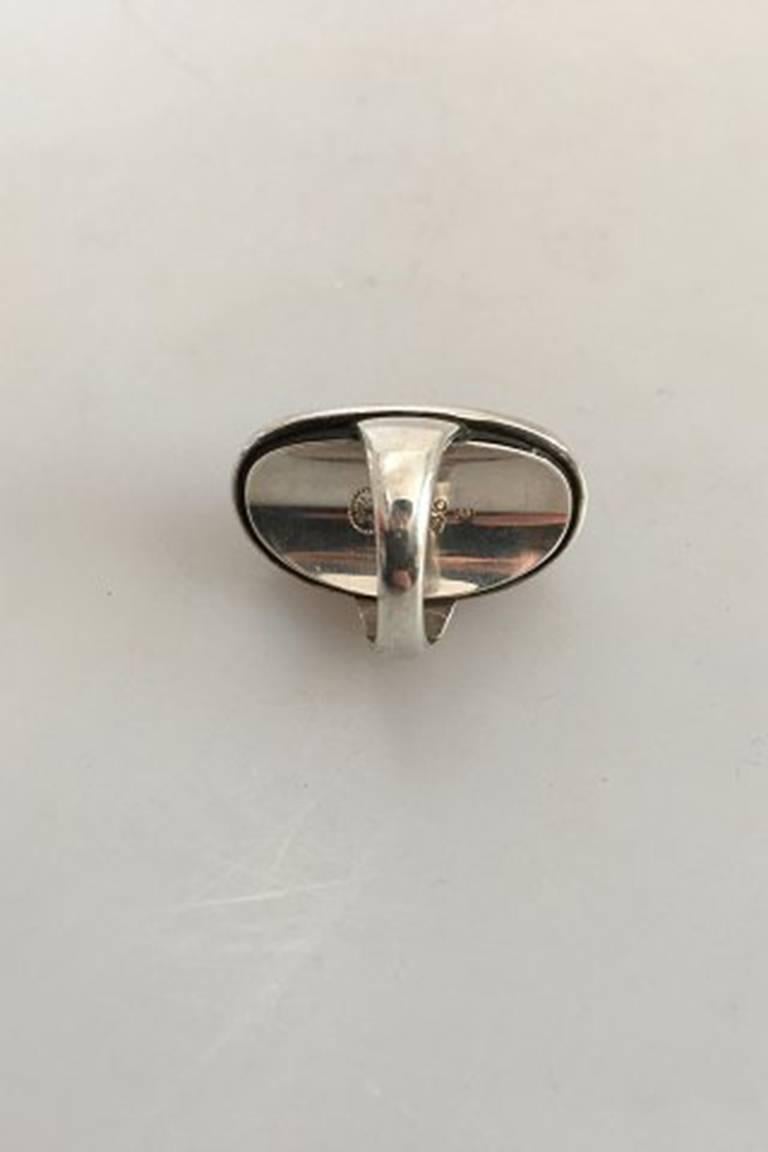 Art Nouveau Georg Jensen Sterling Silver Ring No 46E Ornamented with Hematite For Sale