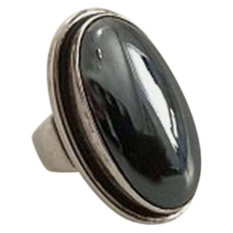 Georg Jensen Sterling Silver Ring No 46E Ornamented with Hematite For Sale