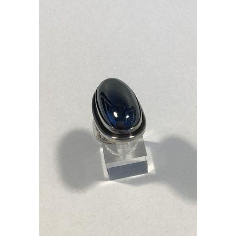 Georg Jensen Sterling Silver Ring No 46E with Hematite. 

Ring Size 50 / US 5. Weighs 26 g / 0.90 oz. 

From after 1945.
