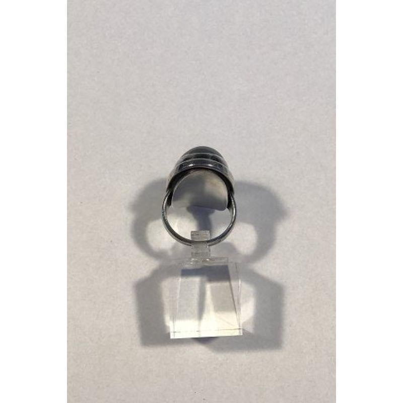 Georg Jensen Sterling Silver Ring No 46E with Hematite Stone In Good Condition For Sale In Copenhagen, DK