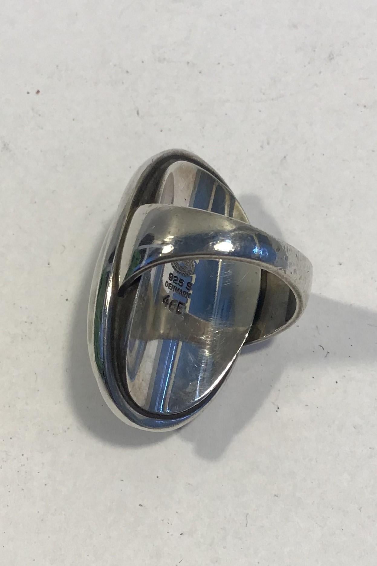 Cabochon Georg Jensen Sterling Silver Ring No 46E with Hematite Stone For Sale