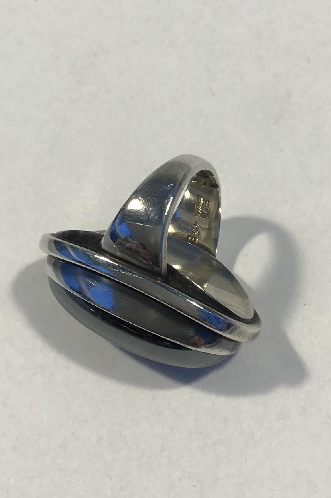 Modern Georg Jensen Sterling Silver Ring No 46e with Hematite Stone For Sale