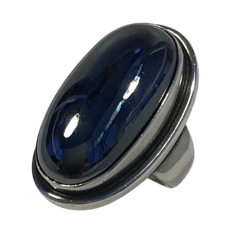 Georg Jensen Sterling Silver Ring No 46e with Hematite Stone For Sale