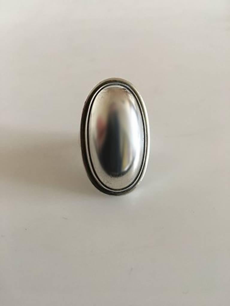 Art Nouveau Georg Jensen Sterling Silver Ring No 46E with Silver Stone