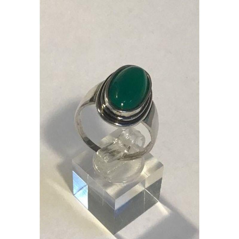 Georg Jensen Sterlingsilber-Ring Nr. 47 mit grünem Achat im Zustand „Gut“ in Copenhagen, DK