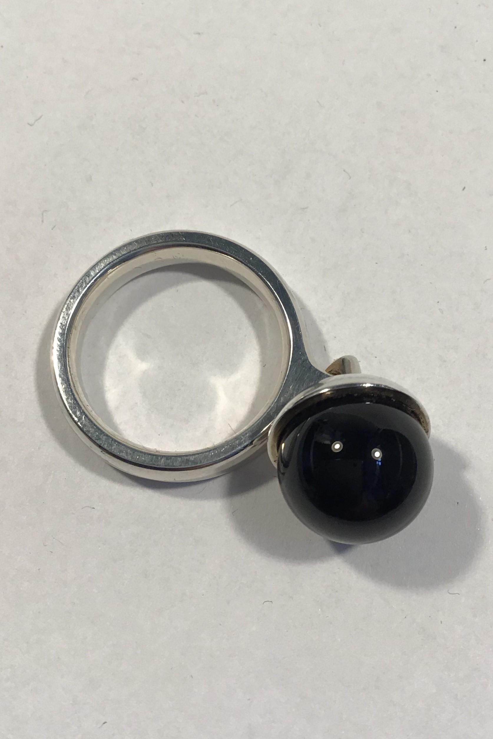 Modern Georg Jensen Sterling Silver Ring No 473A Sphere Onyx