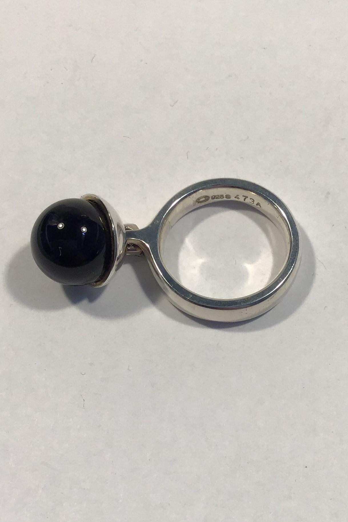 Georg Jensen Sterling Silver Ring No 473A Sphere Onyx In Good Condition In Copenhagen, DK