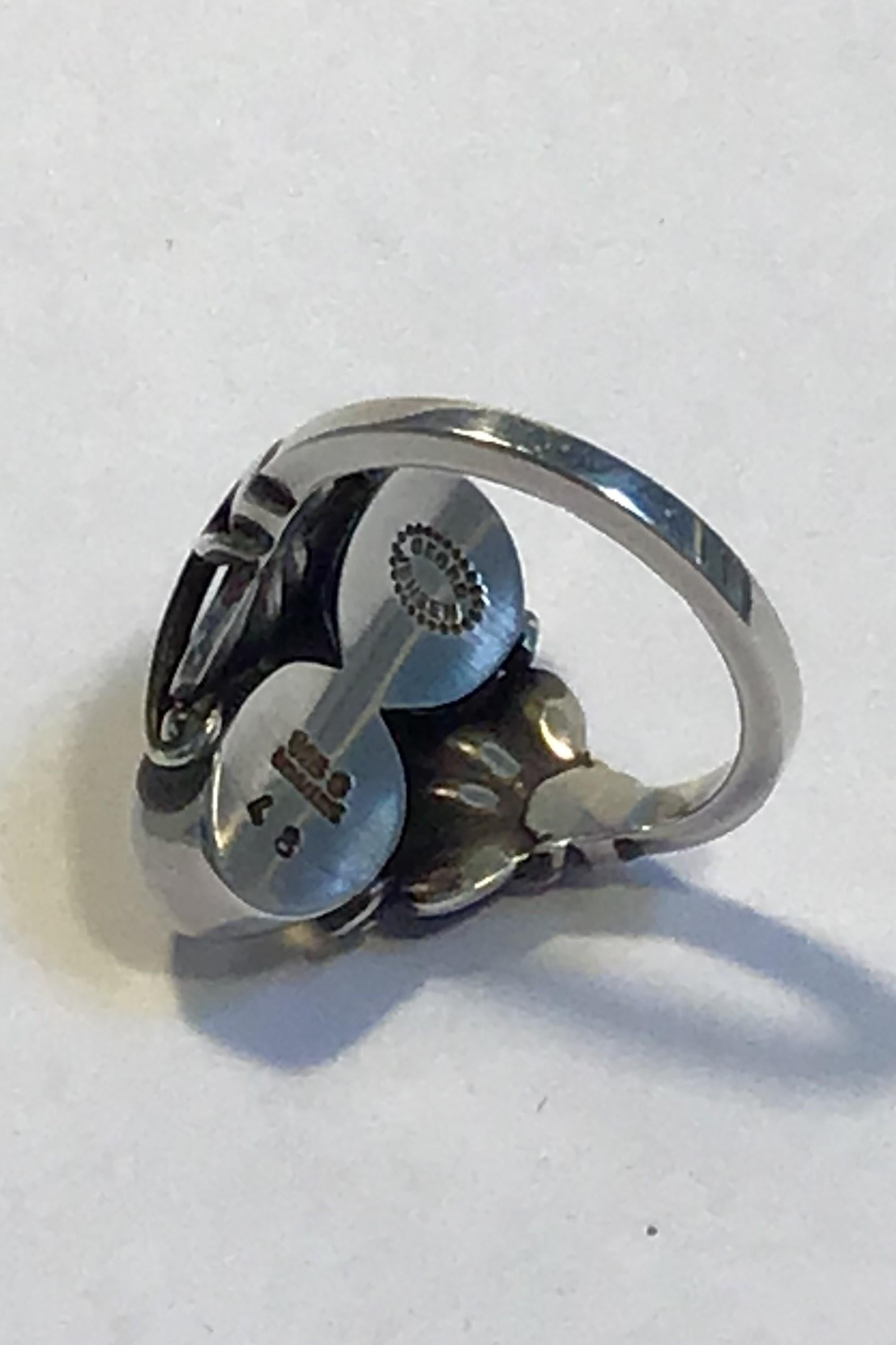 Georg Jensen Sterling Silver Ring No 48 Moon Stones In Good Condition In Copenhagen, DK