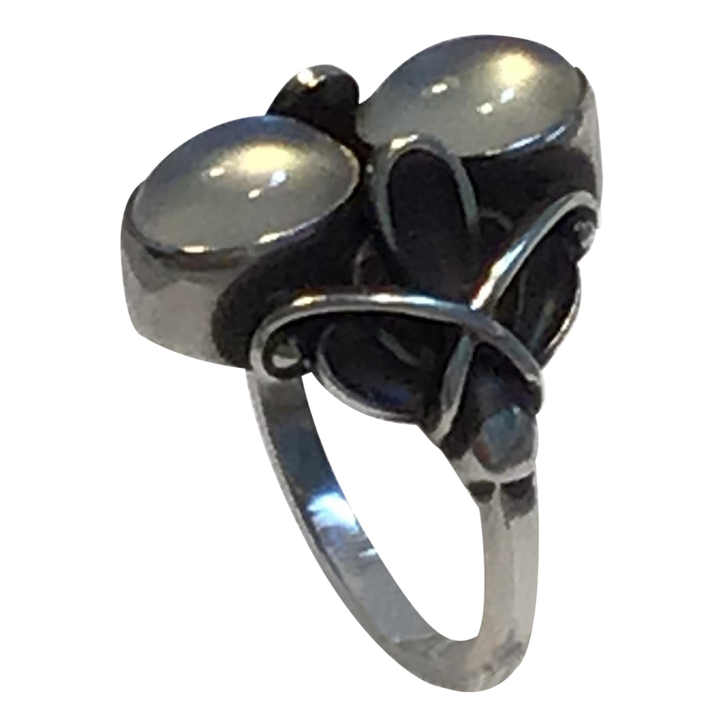 Georg Jensen Sterling Silver Ring No 48 Moon Stones