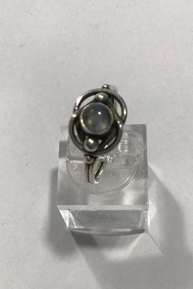 Georg Jensen Sterling Silver Ring No 5 Moonstone In Good Condition For Sale In Copenhagen, DK