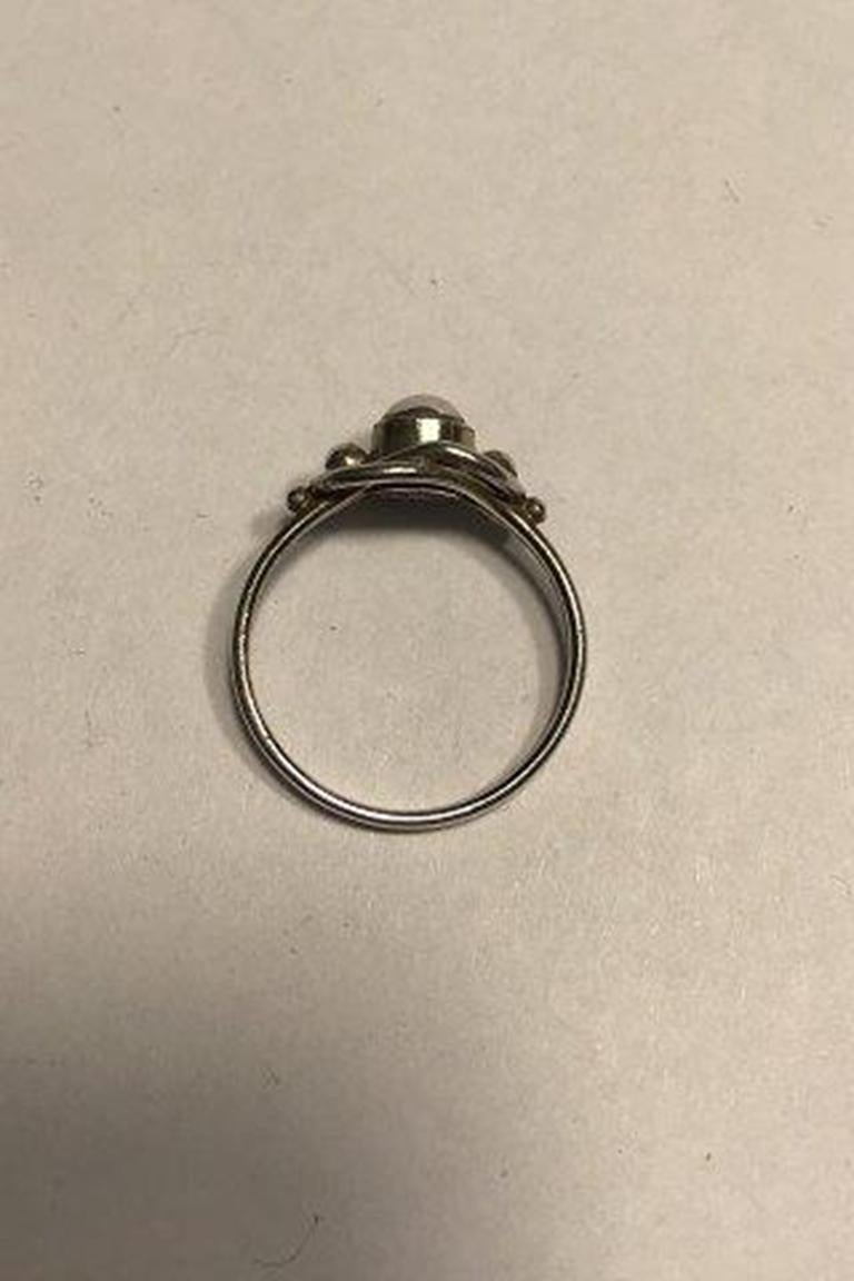 20th Century Georg Jensen Sterling Silver Ring No 5 Silver Stone For Sale