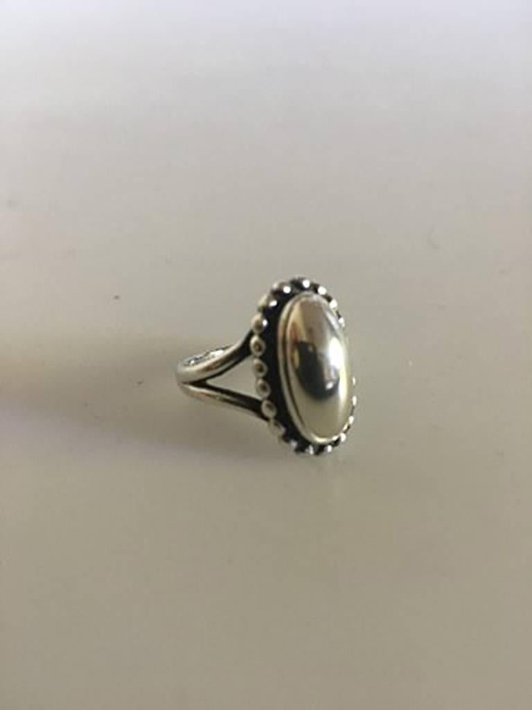 Georg Jensen Sterling Silver Ring No 9 with Silver Stone. Ring Size 53 / US 6 1/4. Weighs 4.7 g / 0.17 oz. From after 1945.