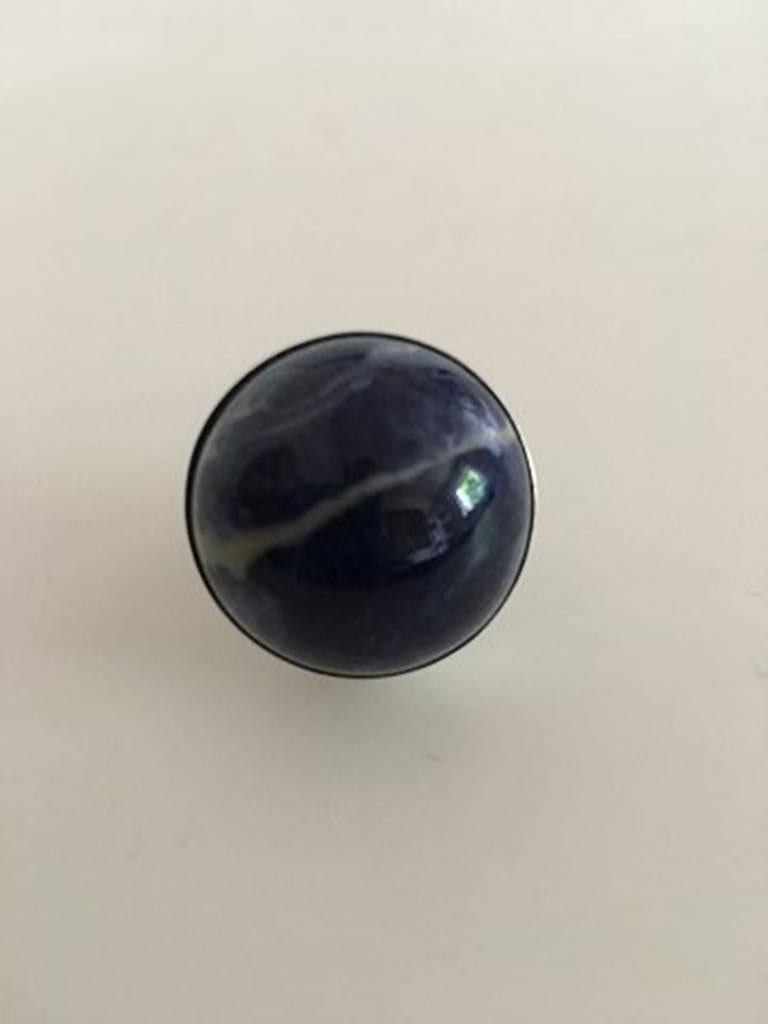 Georg Jensen Sterling Silver Ring No 90C with Blue Stone. Ring Size 50 / US 5. Weighs 15 g / 0.55 oz.