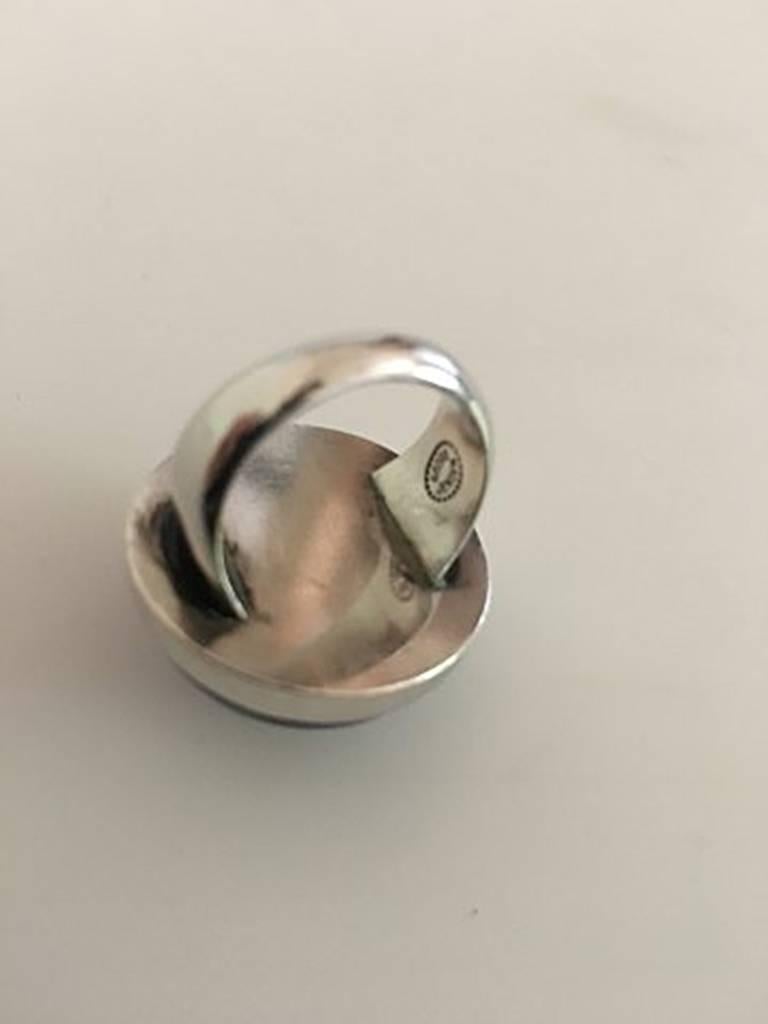 Modern Georg Jensen Sterling Silver Ring No 90C with Blue Stone For Sale