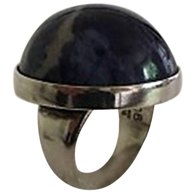 Georg Jensen Sterling Silver Ring No 90C with Blue Stone For Sale